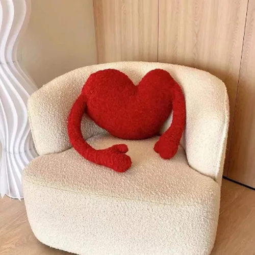 Vista 4 de Almohada de corazón rojo, cojín de brazos de dibujos animados con brazos largos para decoración de dormitorio, regalo de San Valentín