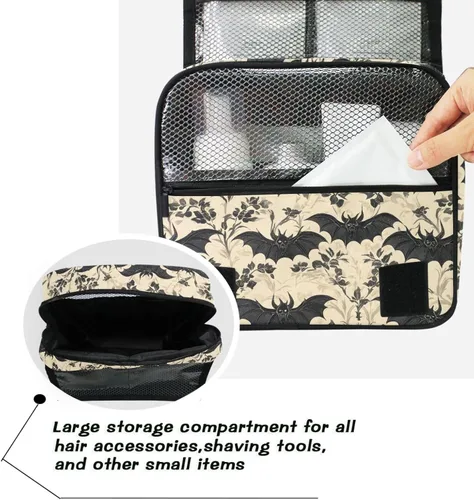 Vista 7 de MNSRUU Neceser colgante con diseño de calavera y girasol, bolsa de maquillaje de viaje para artículos de tocador, organizador de artículos