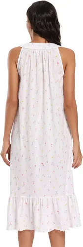 Vista 7 de IZZY + TOBY Camisones de algodón para mujer, sin mangas, con bolsillos, suaves, con nudos, camisón largo