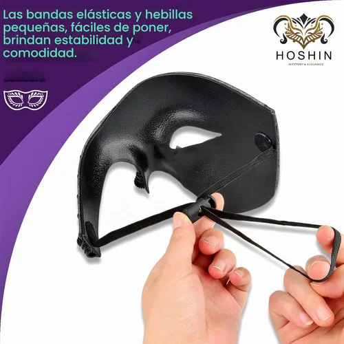 Vista 4 de Hoshin - Máscara para baile de máscaras, decoraciones de Mardi Gras de media cara, máscaras venecianas para hombre Negro