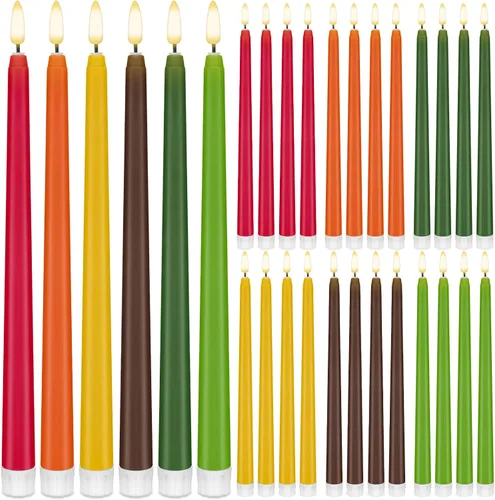 Vista 14 de Baquler 24 velas cónicas sin llama de flores silvestres de 11 pulgadas, funciona con pilas, velas LED de plástico con degradado parpadeante