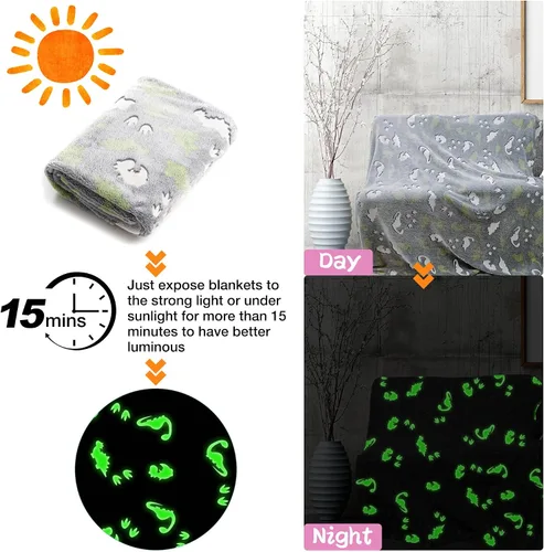 Vista 3 de LAT - Manta que brilla en la oscuridad, de franela de felpa supersuave y mullida para niñas y niños, para todas las estaciones, para cama o sofá, 50