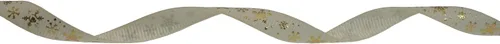 Vista 2 de Cinta de grogrén de copo de nieve con impresión dorada de 25 yardas cada rollo, borde tejido 100% poliéster (3/8 pulgadas, beige)