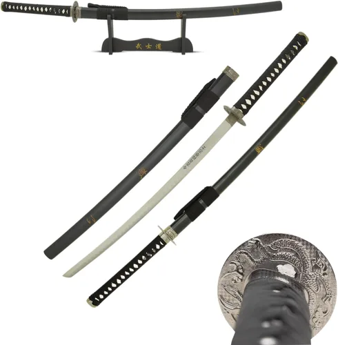 Vista 8 de MASTER USA - Espada Katana tallada a mano con código Samurai Bushido en vaina, acero 1045, 41.5 pulgadas en total, incluye soporte de exhibición
