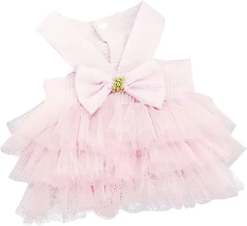 Vista 5 de Vestido de perro para cachorro, lindo perrito, mascotas, ropa para perros pequeños, ropa con tutú, arnés XS