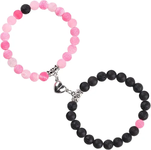 Vista 87 de 2 pulseras magnéticas para parejas, piedra natural negra mate, cristal para votos de amor eterno, juego de pulseras de cuentas de piedra de energía