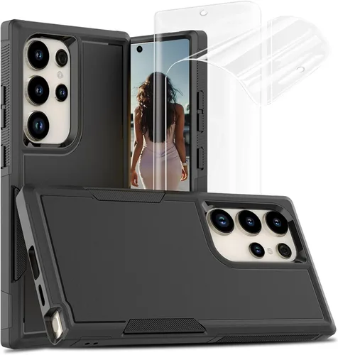 Vista 92 de Jeylly Funda para Samsung Galaxy S10 Plus S10+, ajuste delgado, doble capa, resistente, absorción de golpes, TPU con carcasa trasera de Negro