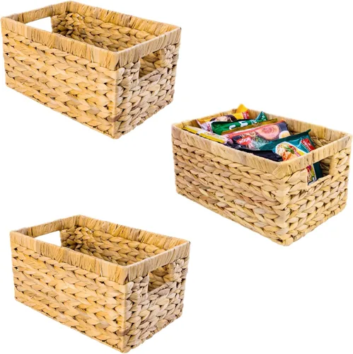 Vista 9 de M4DECOR Juego de 6 cestas de almacenamiento de mimbre, cestas de almacenamiento de jacinto de agua, cestas de almacenamiento de mimbre para estantes