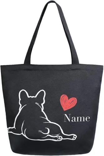 Vista 13 de ALAZA - Linda bolsa de lona grande con diseño de bulldog pug negro francés, reutilizable, para compras, con asas, resistente, lavable Multi 13