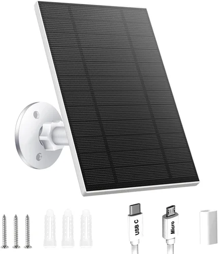 Vista 12 de Panel solar de 5 W para cámara de seguridad, panel solar con puerto micro USB y USB-C para cámara de batería recargable de 5 V CC al aire libre