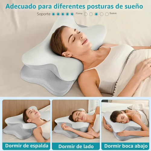 Vista 7 de Almohada cervical para aliviar el dolor, almohada cervical ergonómica para dormir de lado, almohadas de espuma viscoelástica refrescante, almohada