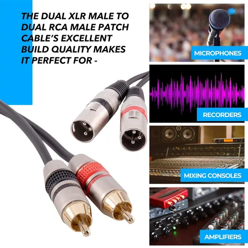 Vista 5 de Seismic Audio Altavoces 3 pies XLR Dual Cable de remiendo masculino, 2 XLR a 2 cables de audio RCA
