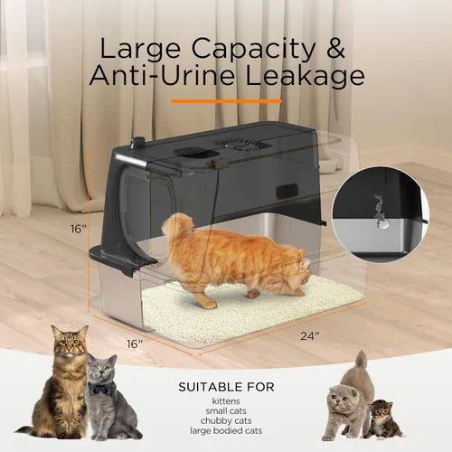 Vista 6 de Citylife Caja de Arena para Gatos de Acero Inoxidable con Tapa, XL Extra Grande Cerrada Removible Caja de Arena de Metal con Pala para Arena