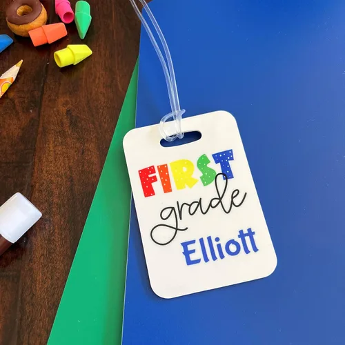 Vista 2 de Personalized Backpack Name Tag for Kid - First Day Gift for Boy Girl - Grade Level ID Badge (1st Grade)