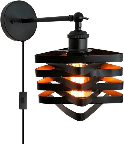 Vista 3 de Lámparas de pared industriales enchufables, accesorios de pared de metal con interruptor de encendido y apagado, lámpara de pared de granja