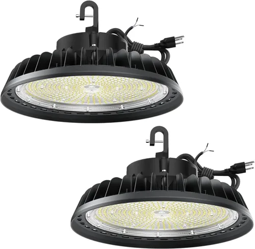 Vista 12 de UFO - Luz LED de alta bahía de 100 W, luces LED de alta bahía de 14,000LM, 0-10 V, regulable, cable de 6 pies con enchufe estadounidense, gancho