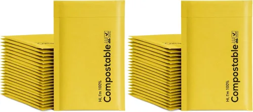 Vista 10 de Sobres autosellables con burbujas 6x10 100% biodegradables, 25 unidades de kraft negro #000, sobres de embalaje acolchados compostables, bolsas