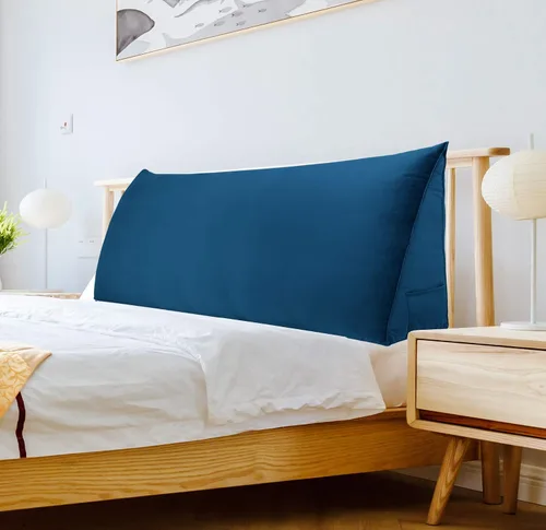 Vista 7 de VERCART Almohada grande de cuña para cama de lectura, cabecera tapizada triangular, respaldo para sentarse en la cama con funda extraíble de Azul
