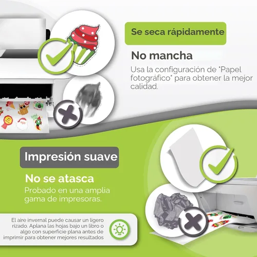 Vista 5 de Papel adhesivo de vinilo imprimible de calidad premium para impresora de inyección de tinta - 34 hojas autoadhesivas de color blanco mate
