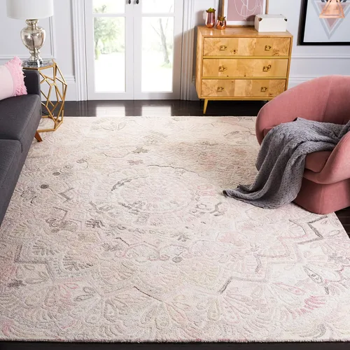 Vista 39 de SAFAVIEH Marquee Collection - Alfombra decorativa, 2 x 3 pies, beige y marfil, lana de medallón de mandala hecha a mano, ideal para zonas de alto
