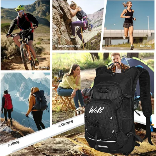 Vista 6 de WOLT Mochila de hidratación 18L para senderismo, mochila de agua con bolsa de agua de 2L para hombres y mujeres, paquete de hidratación para correr