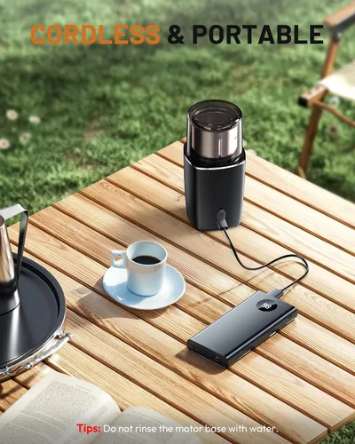 Vista 6 de CEVING Molinillo de café de hoja manos libres, molinillo de café inalámbrico con molienda ajustable 5-30S, seguridad de triple bloqueo y batería