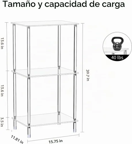 Vista 3 de Soporte acrílico para tocadiscos, mesa giratoria transparente de 3 niveles con almacenamiento de discos de vinilo, 15.75 pulgadas de largo x 11.81