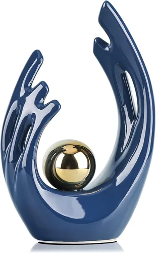 Vista 10 de LCCCK Decoración estética dorada de 9.5 pulgadas de alto, soporte de TV, centro de mesa funky, estatua y escultura de cerámica de arte abstracto