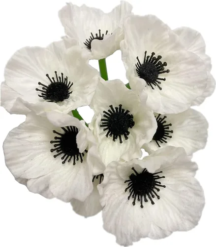 Vista 12 de Rikyo 10 ramos de flores artificiales de 11 pulgadas, flores de amapola, anémona sintética de poliuretano, flores silvestres falsas para mesa