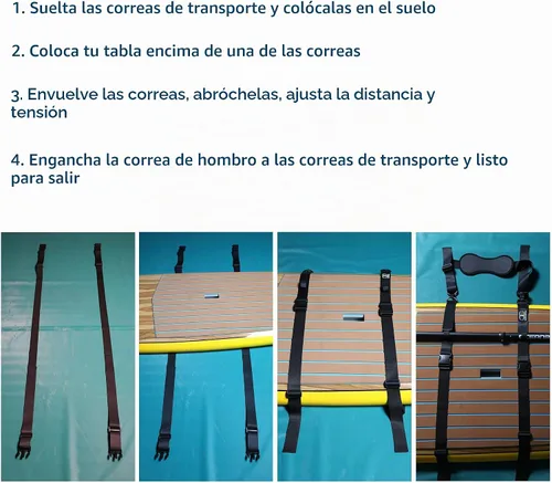 Vista 8 de OCEANBROAD Correa de transporte de hombro ajustable con clips para kayak SUP