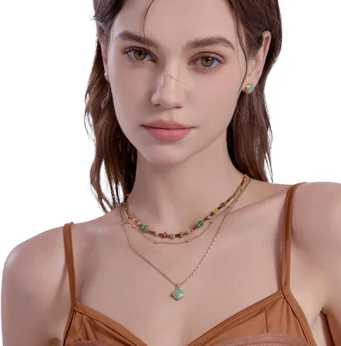 Vista 4 de Boho en capas Diseño original Estilo retro collar de cuentas multicapa Collar chapado en oro para mujer de moda M3396