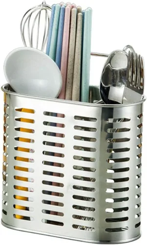 Vista 9 de Escurridor de utensilios de malla autoadhesivo, 2 compartimentos, palillos, cuchara, tenedor, cuchillo, escurridor de cubiertos, acero inoxidable 304