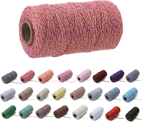 Vista 18 de 1 rollo de cuerda de algodón colorida de 0.0787 in de 109 yardas, cuerda para panaderos, manualidades DIY, envoltura de regalos, Navidad, boda #02