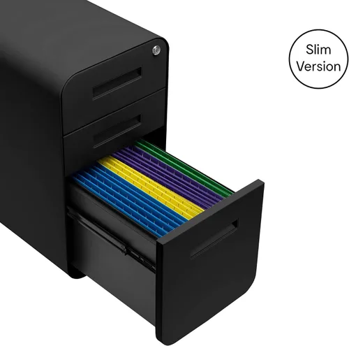Vista 5 de Laura Davidson Furniture Stockpile - Archivador móvil delgado de 3 cajones con cerradura, archivador de metal para debajo del escritorio, carpetas