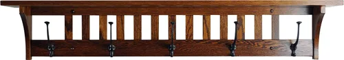 Vista 2 de Rustic Red Door Co. Mission Style - Perchero montado en la pared con estante, colgador de madera de entrada con 5 ganchos de hierro forjado
