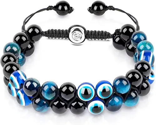 Vista 5 de Triple Protection Bracelet, CARPDIM Evil Eye bracelet and Black Obsidian evil eye Beads Bracelet for Men Women Healing Bracelets Bring Good Luck