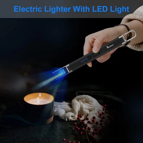 Vista 4 de SUPRUS Encendedor eléctrico de arco para velas, resistente al viento, sin llama, recargable por USB, con luz LED, para velas, camping, barbacoa