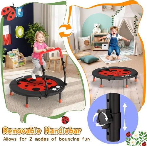 Vista 7 de Premium 3FT Foldable Toddler Trampoline for Kids Ages 3-6, 36 Inch ASTM Certified Mini Trampoline with Adjustable Handle, 100 lbs Capacity, Quiet