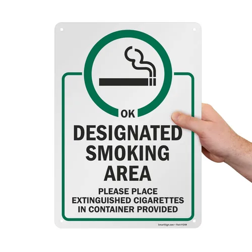Vista 9 de SmartSign 10 x 14 pulgadas "Zona de Fumar Designada - Coloque los Cigarrillos Apagados en el Contenedor Proporcionado" Cartel de Metal, Aluminio