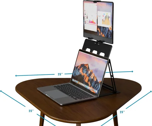 Vista 4 de HNL Soporte para monitor portátil, soporte para iPad y tableta, retención de abrazadera, escritorio pequeño plegable y montable, soporta pantalla