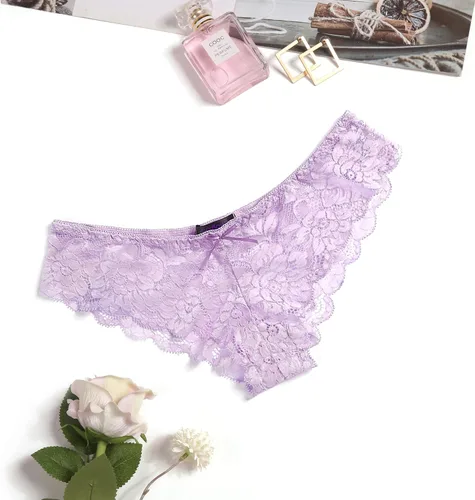 Vista 6 de Avidlove Bragas de encaje sexy para mujer 4 paquetes de ropa interior hipster en forma de V