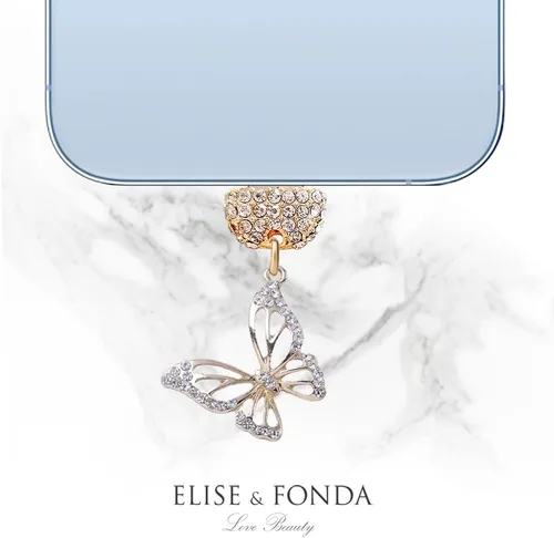 Vista 4 de ELISE & FONDA CP625 Puerto de carga USB de cristal anti polvo enchufe pequeño mariposa teléfono encanto para iPhone 13/12/11/XS MAX/XR/X/8