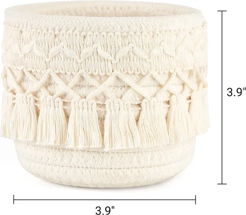 Vista 7 de Mkono Organizador de maquillaje de 3 piezas, cestas de almacenamiento de macramé, decoración bohemia