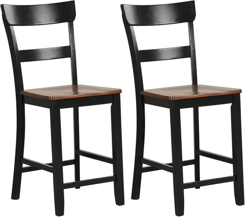 Vista 12 de Giantex Juego de 4 Taburetes de Bar de Madera de Altura de Mostrador, 24.5" Sillas de Bar de Comedor de Madera Estilo Granja con Marco de Madera