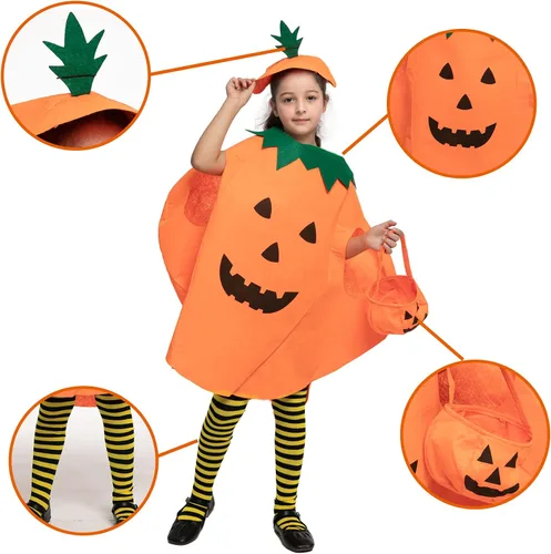 Vista 5 de Funnlot Disfraz de calabaza para niños disfraz unisex de calabaza de Halloween de 5 a 7 años disfraz de calabaza para niños disfraz de calabaza