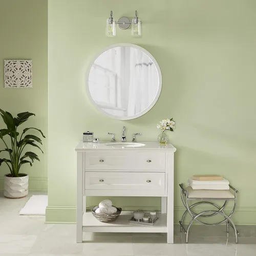 Vista 3 de Linea di Liara Avezzana - Lámpara de tocador de baño de 2 luces de níquel cepillado con pantalla de vidrio transparente, modernas luces de tocador