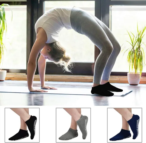 Vista 5 de Calcetines antideslizantes con agarres para yoga, pilates, bar, fitness, hospital, hogar, para mujeres y hombres