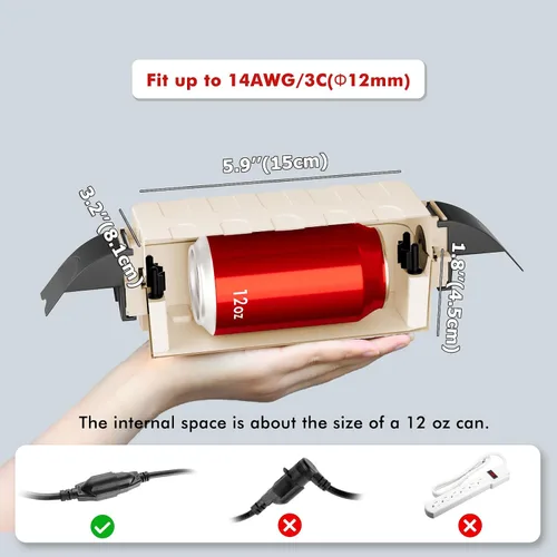 Vista 2 de IP55 Pequeña caja eléctrica al aire libre impermeable, para regleta Inner 5.9 x 3.2 x 1.8inch, Extension Cord Cover with Detachable Awning Covers