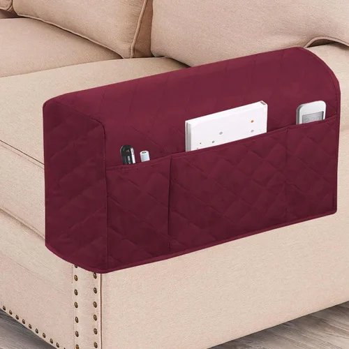 Vista 8 de Paquete de 2 fundas impermeables para reposabrazos para sillas y sofás, protectores de muebles antideslizantes con bolsillos laterales, juego
