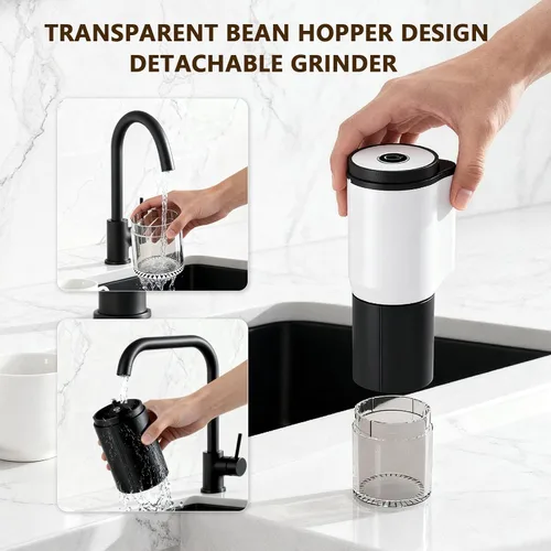Vista 5 de Molinillo de café eléctrico portátil compacto, cuenta con una batería recargable integrada de 1300 mAh, ajustes de molienda ajustables para granos